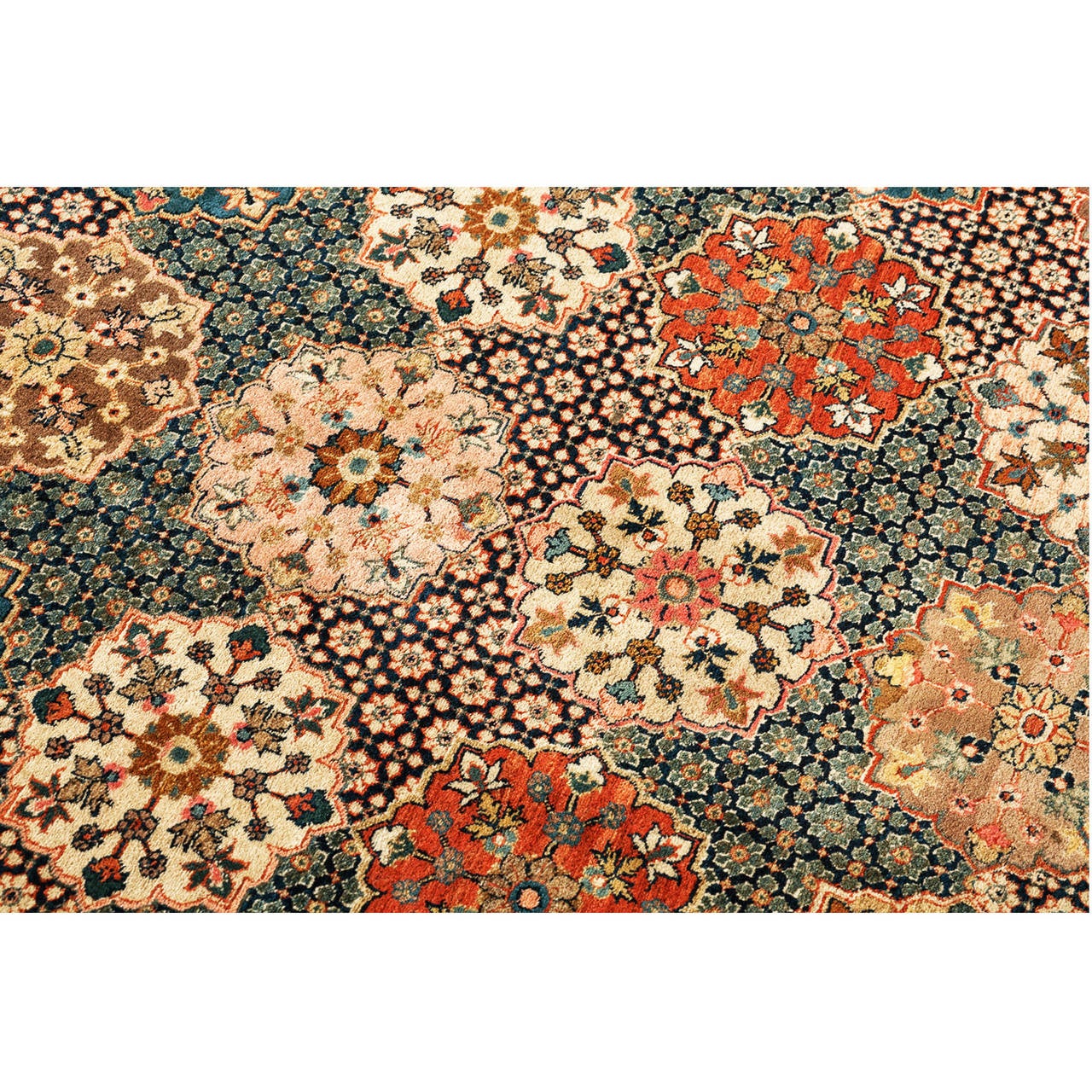 Antique Persian Saruk, Very Finely Woven, Garden Tile Design