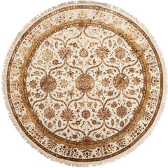 Round Indian Silk and Wool Carpet