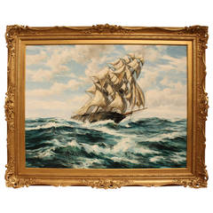 Vintage "Full Sail" Oil Painting by Barry Mason
