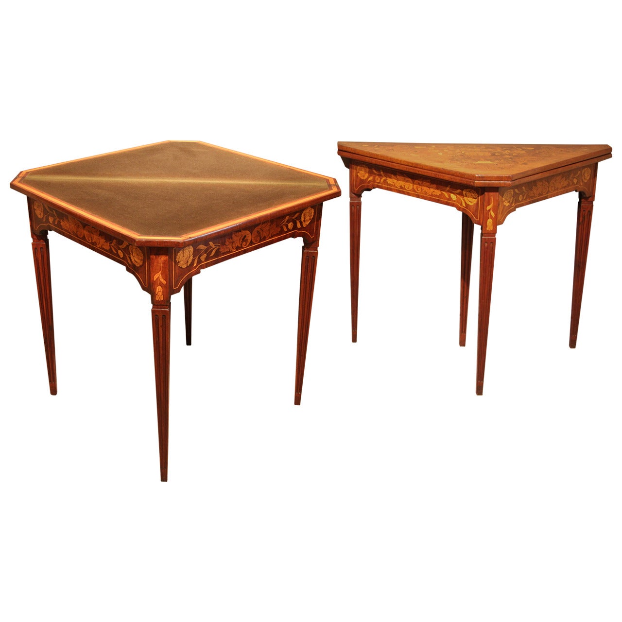 Rare and Very Attractive Pair of Dutch Marquetry Card Tables, circa 1850