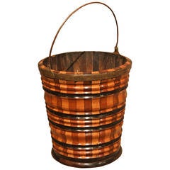 Superb Fruitwood, Holly and Mahogany Dutch Early 19th Century Peat Bucket
