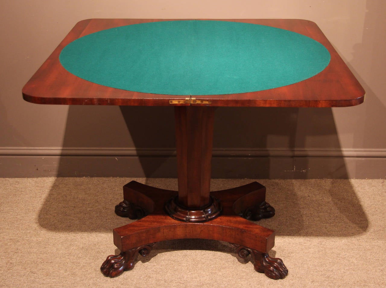 19th Century William IV Mahogany Card Table with Hairy Paw Feet