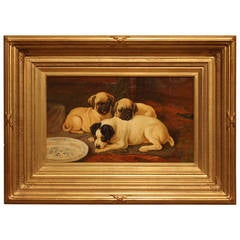 "Terrier, and Pug Puppies" Oil Painting by Wilson Hepple