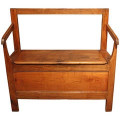 Charming French Chestnut 19th Century Monk's Bench