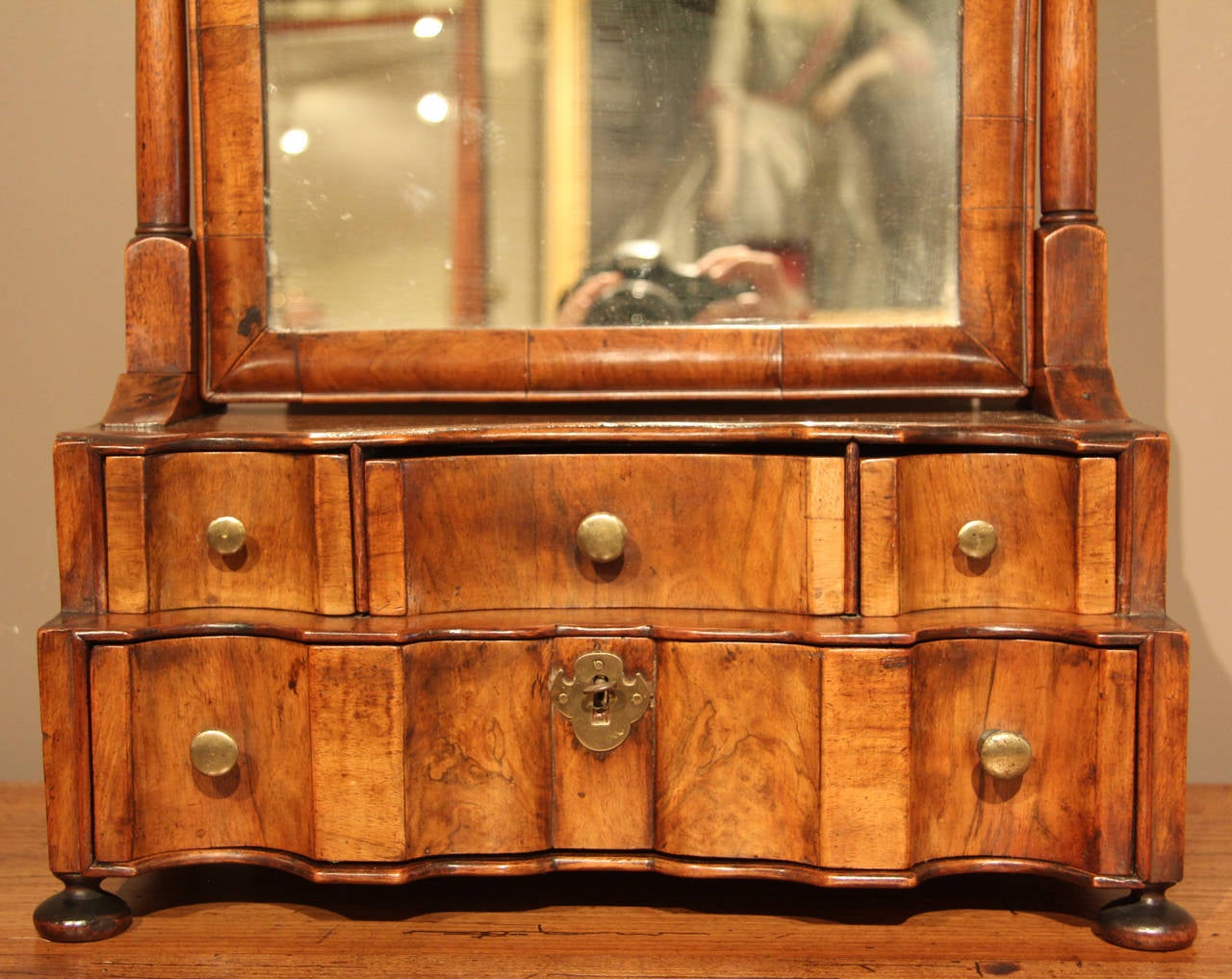 English Small Queen Anne Period Walnut Vanity with Dressing Mirror, circa 1710
