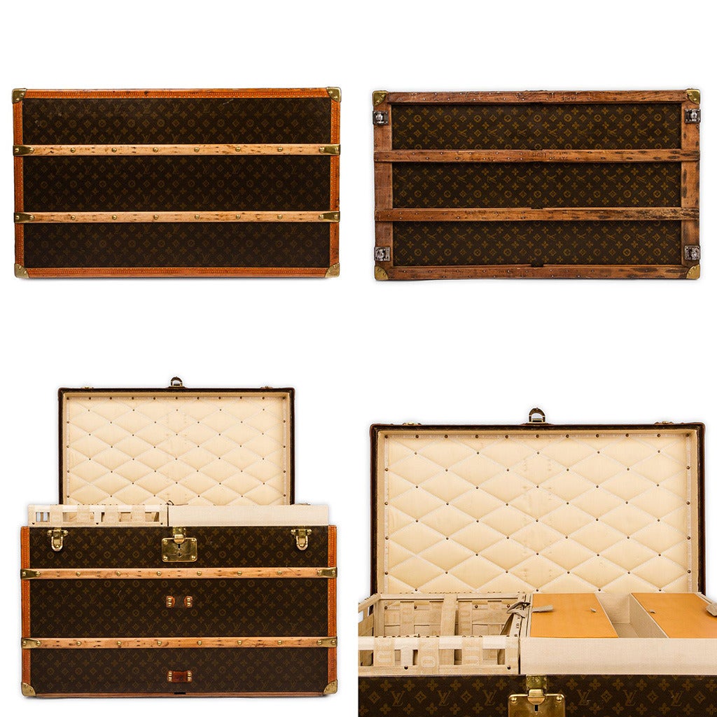 Antique Early 20th Century Louis Vuitton Monogram Haute Courier or Steamer Trunk In Good Condition In Royal Tunbridge Wells, Kent