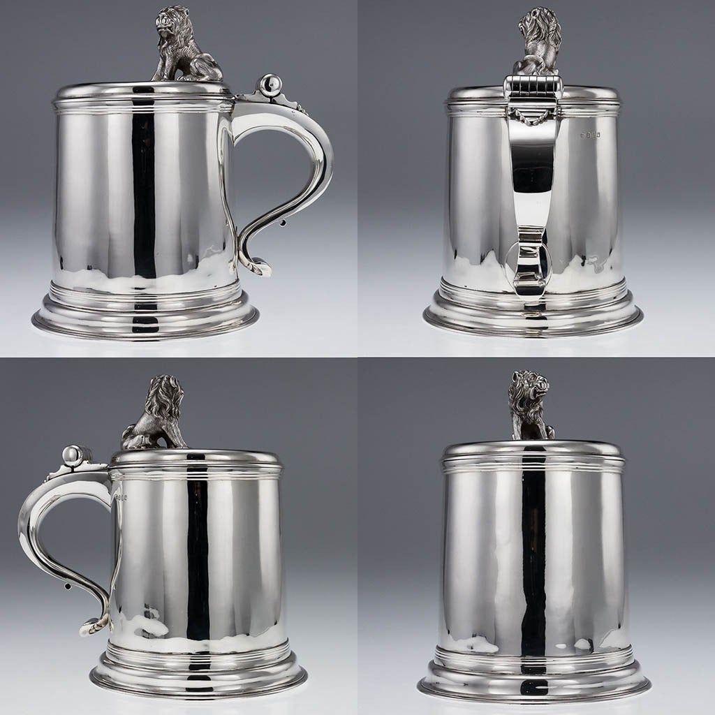 English Antique 20th Century Pair of Edwardian, Solid Silver Massive Tankards by Lambert