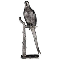 German Hanau Solid Silver Large Parrot Figure on Stand, circa 1910