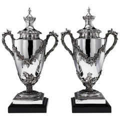 Antique 19th Century Pair of Victorian, Silver Massive Trophy Cups, Signed S.S.
