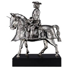 Antique 20thc Continental Solid Silver Large Knight Horseman Figure C.1910