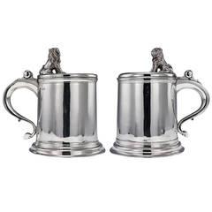 Antique 20th Century Pair of Edwardian, Solid Silver Massive Tankards by Lambert