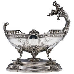 Antique 19th Century Victorian Solid Silver Figural Centerpiece Bowl, circa 1897