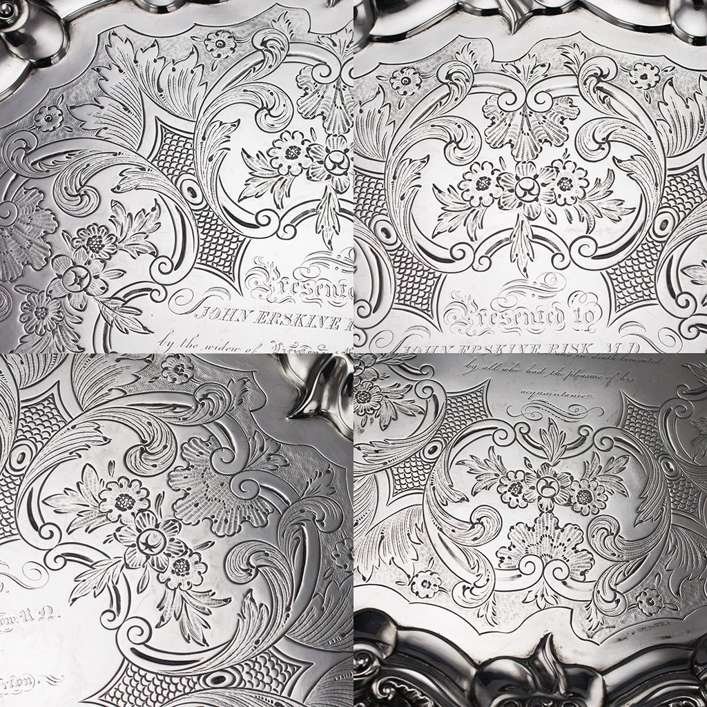 Antique 19th Century William IV Solid Silver Large Salver Tray by W. Brown 2