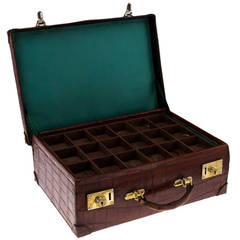 20th Century Edwardian Brown Crocodile Leather Fitted Watch Collector Case