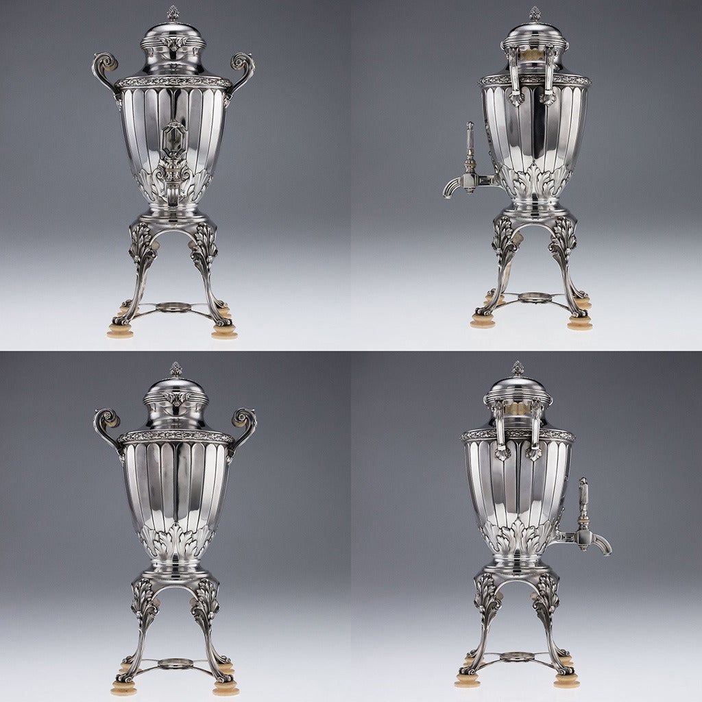 ANTIQUE 20thC FRENCH SOLID SILVER 6 PIECE TEA & COFFEE SET ON TRAY, TETARD c1900