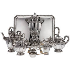 ANTIQUE 20thC FRENCH SOLID SILVER 6 PIECE TEA & COFFEE SET ON TRAY, TETARD c1900
