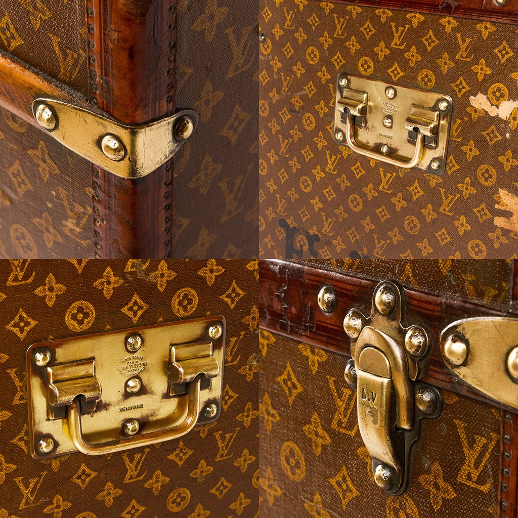 Brass Antique 20th Century Louis Vuitton Monogram Cube Steamer Trunk, circa 1910