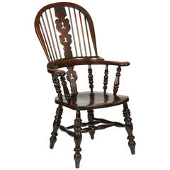 Windsor Armchair, English Broad-Arm High-Back Chair