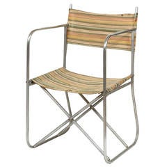 Folding Steel Cruise Deck Chair, Original Upholstery