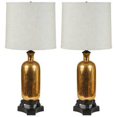 Pair of Gold Crackle Ceramic Lamps