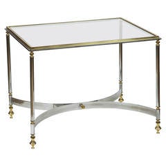 Brass and Chrome Coffee Table with Stretcher Base