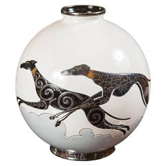 Art Deco Style Vase "Levriers" by Danillo Curetti for Longwy