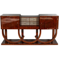 Art Deco Style Console or Sideboard in Burl Walnut and Shagreen