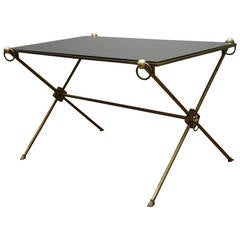 Vintage French Brass and Black Glass Cocktail Table
