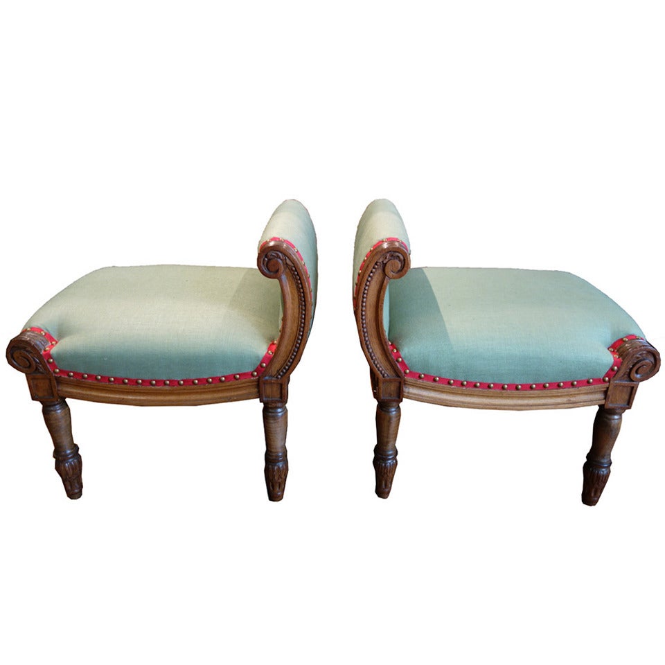 Pair of 19th Century French Carved Walnut Footstools