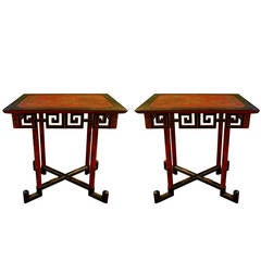 Pair of Chinese Export Red and Black Lacquered Occasional Tables, circa 1900
