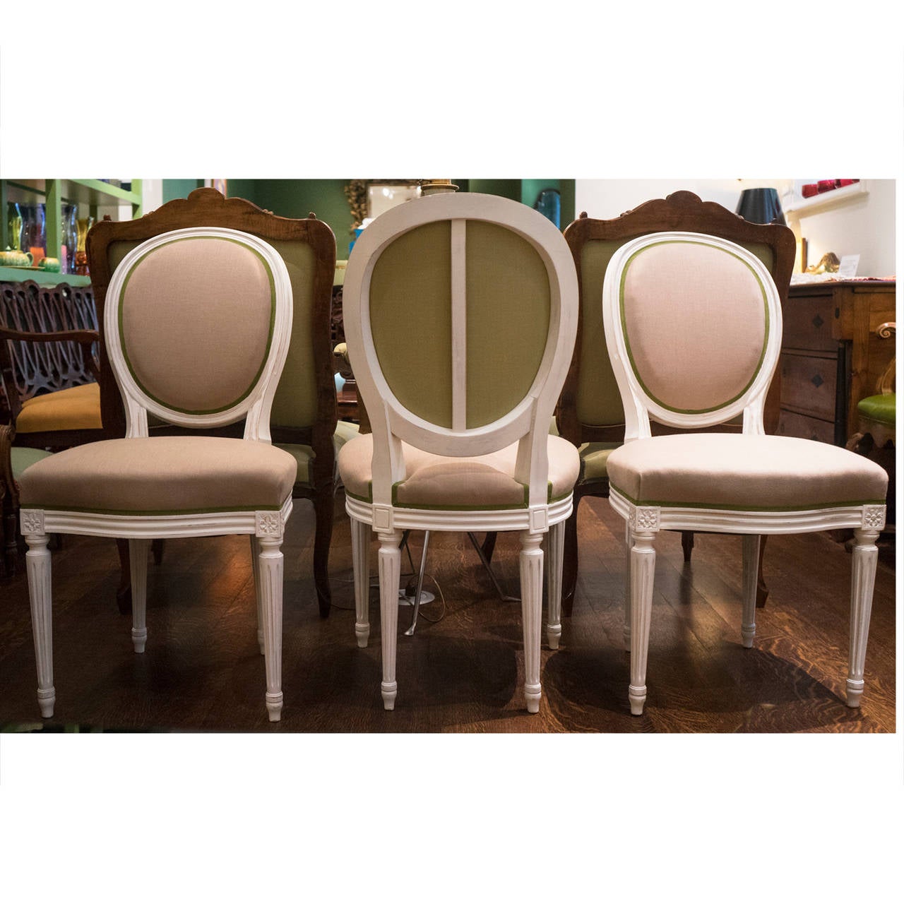 Painted Set of Six Louis XVI Style Dining Chairs, circa 1900