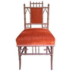 Late 19th Century Aesthetic "Bamboo" Turned Side Chair with Upholstered Back