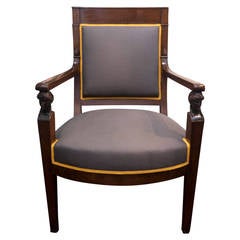 Antique 19th Century Egyptian Revival Carved Mahogany Armchair