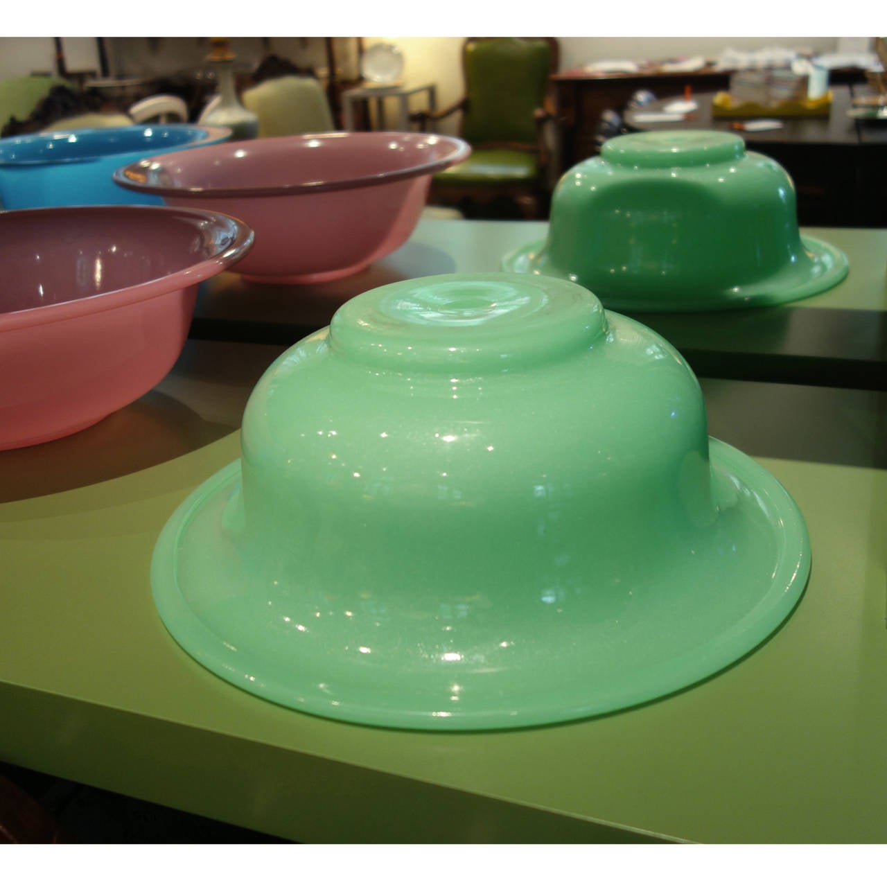 Opaline Glass French 19th Century Green Opaline Bowl For Sale