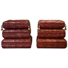 Pair of 1970s Italian Wooden Stools in Shape of Stacked Pillows