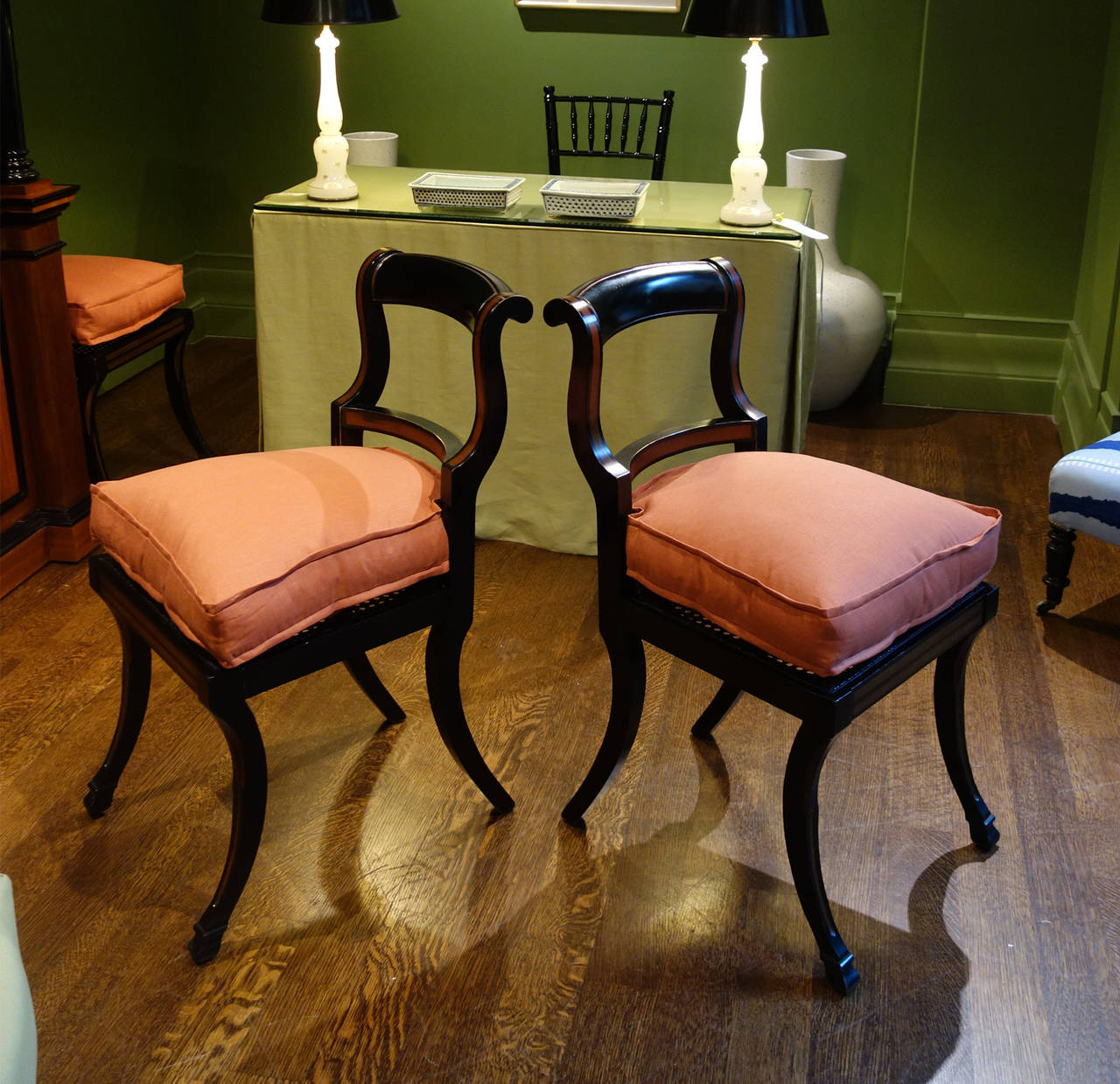Set of Four Vintage American Red and Black Painted Chairs