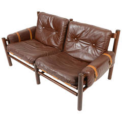 Bruksbo of Norway Brown Leather Midcentury Loveseat