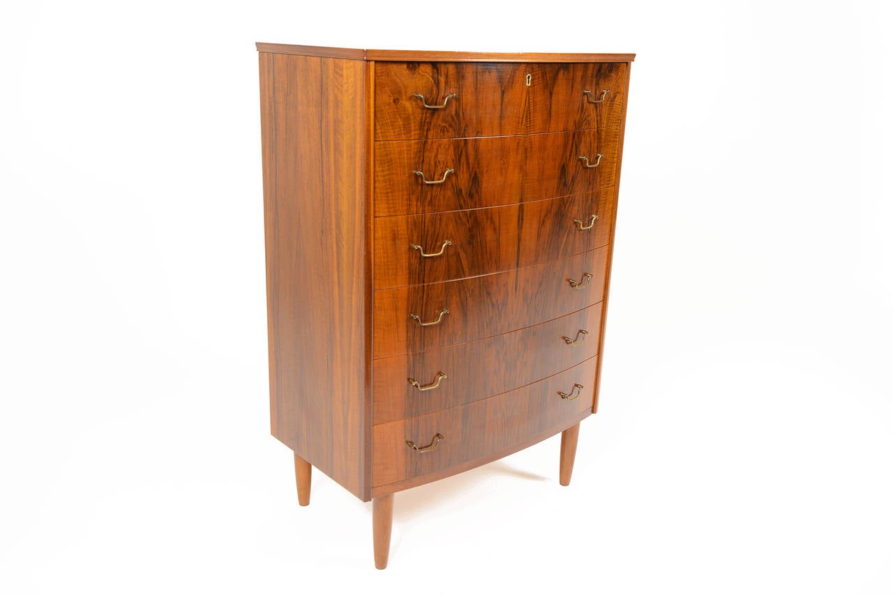 Danish Modern Bow Front Highboy Dresser in Elm
