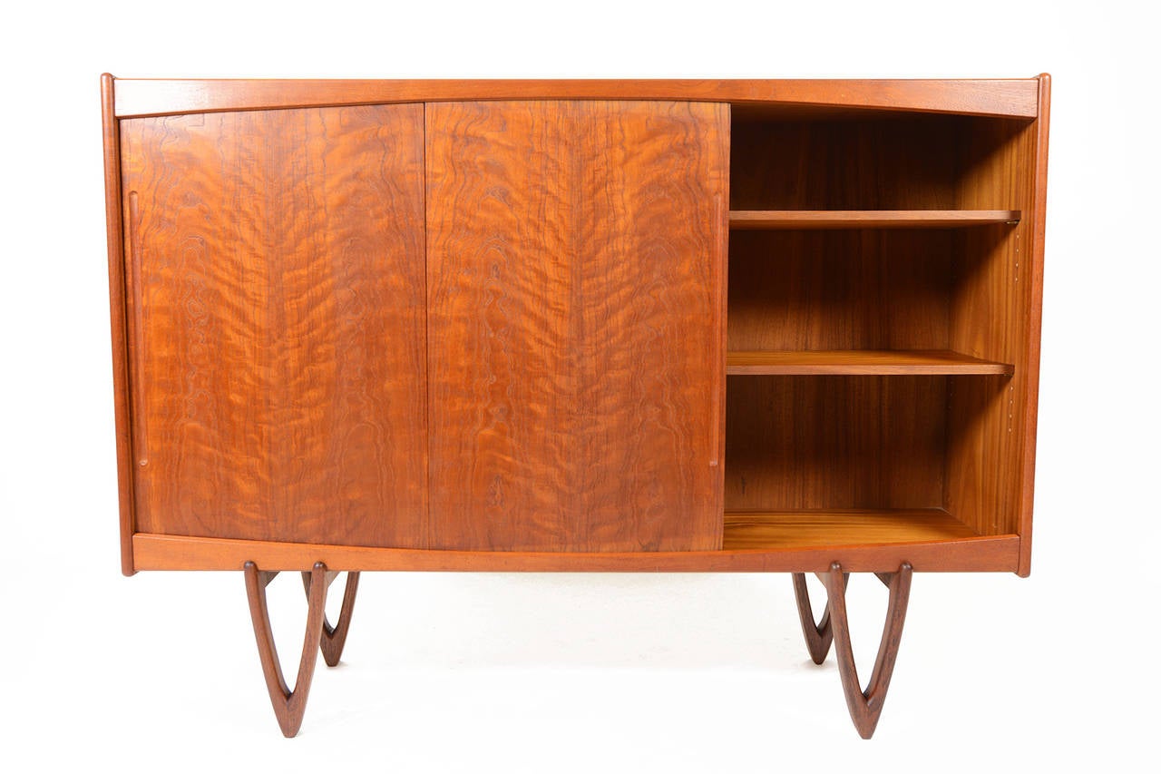 Danish Modern Tall V-Legged Teak Credenza
