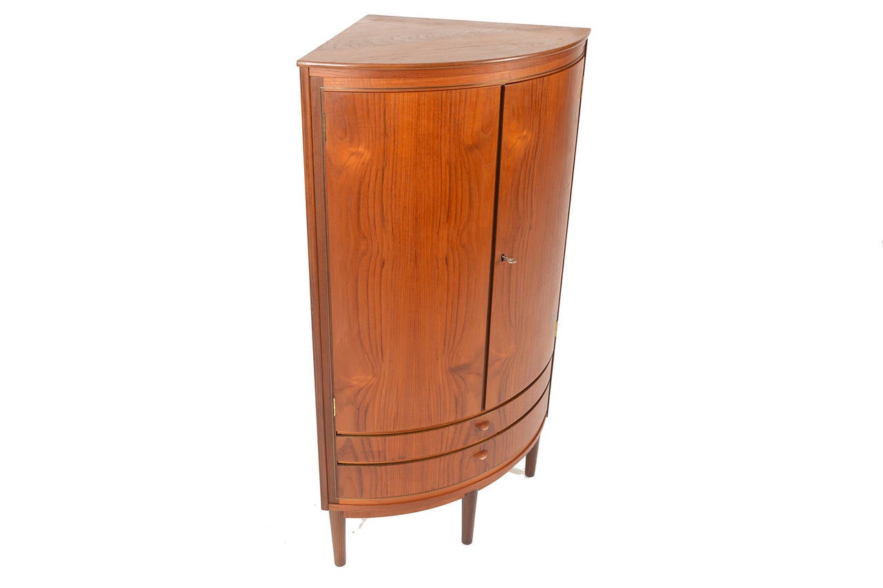 Danish Modern Bowfront Corner Cabinet in Teak