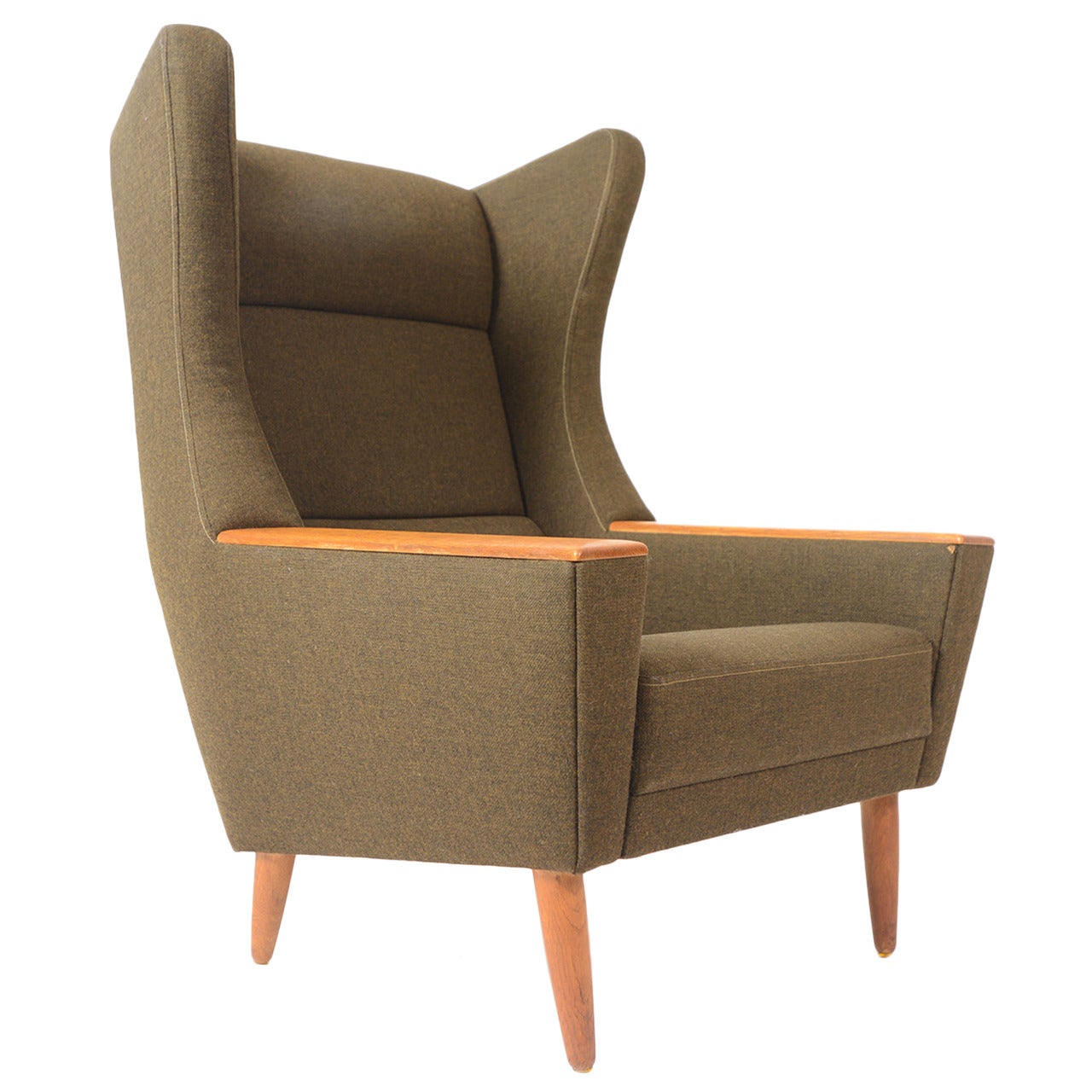 Danish Modern Wingback Oak and Olive Lounge Chair