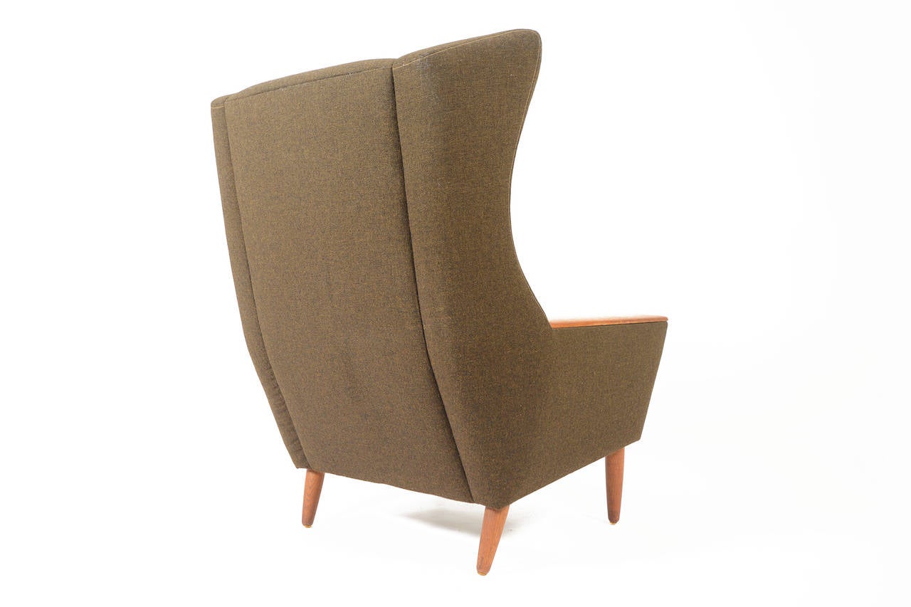 20th Century Danish Modern Wingback Oak and Olive Lounge Chair