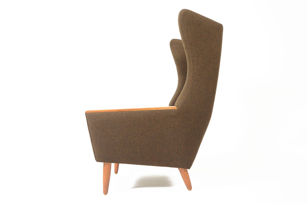 Scandinavian Modern Danish Modern Wingback Oak and Olive Lounge Chair