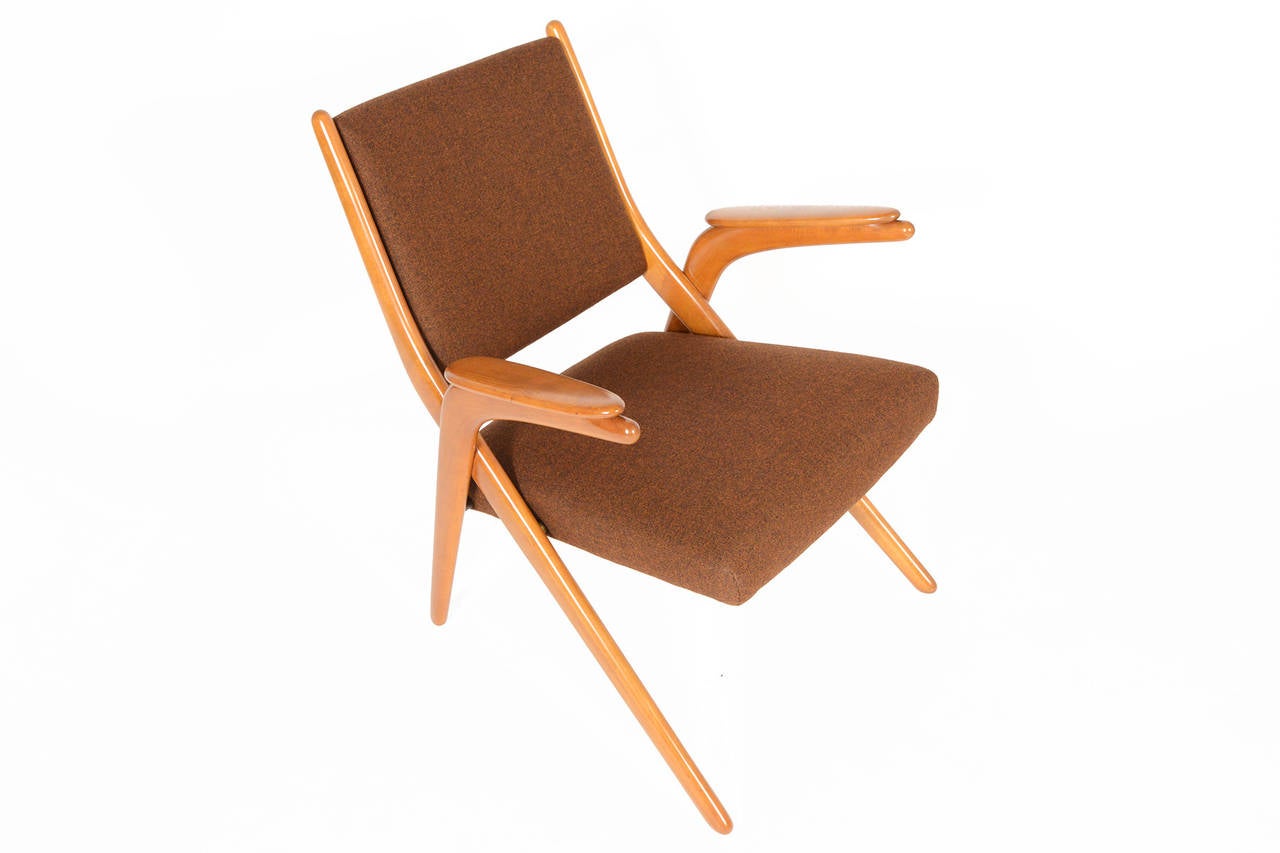 Danish Modern Teak Scissor Chair in Tawny Brown 2
