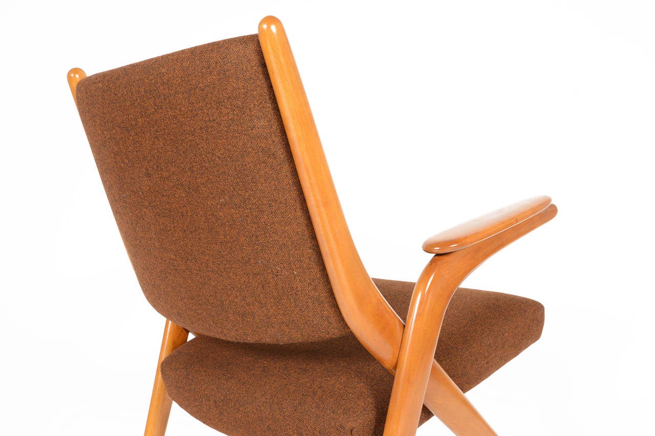 Danish Modern Teak Scissor Chair in Tawny Brown 1