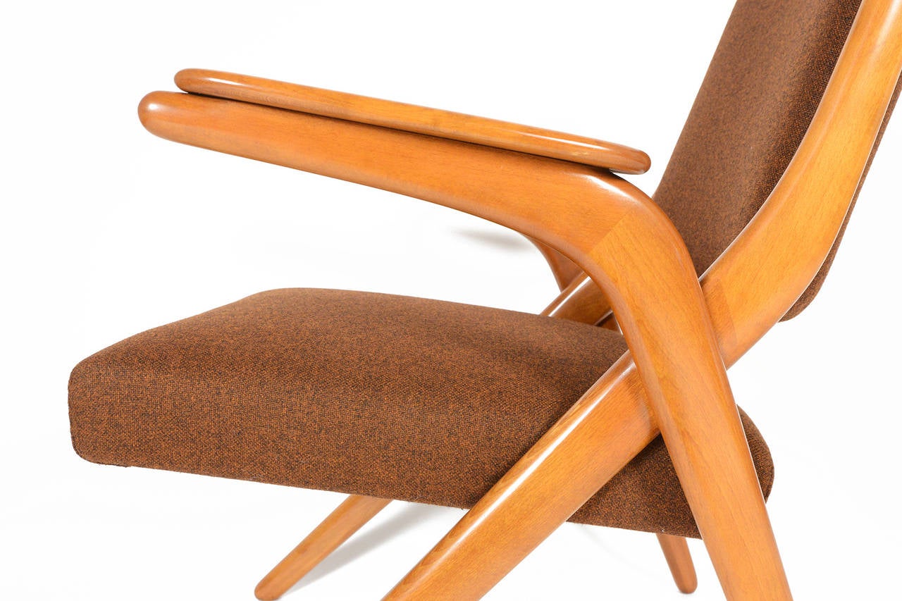 Danish Modern Teak Scissor Chair in Tawny Brown 4