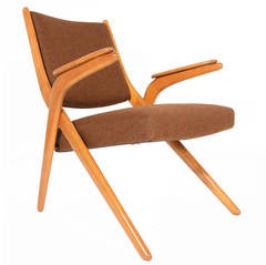 Danish Modern Teak Scissor Chair in Tawny Brown