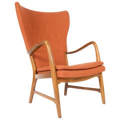 Vintage Danish Modern Wingback Lounge Chair in Terracotta