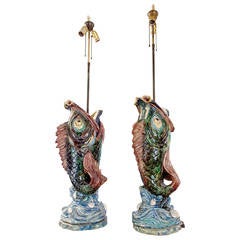Late 19th Century Majolica Lamps in Terracotta