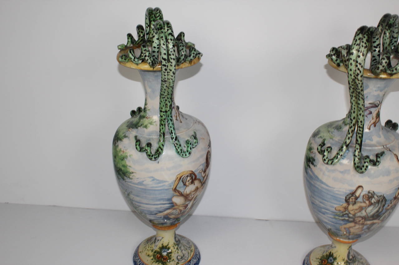 Italian Faience Hand-Painted Urns For Sale 1